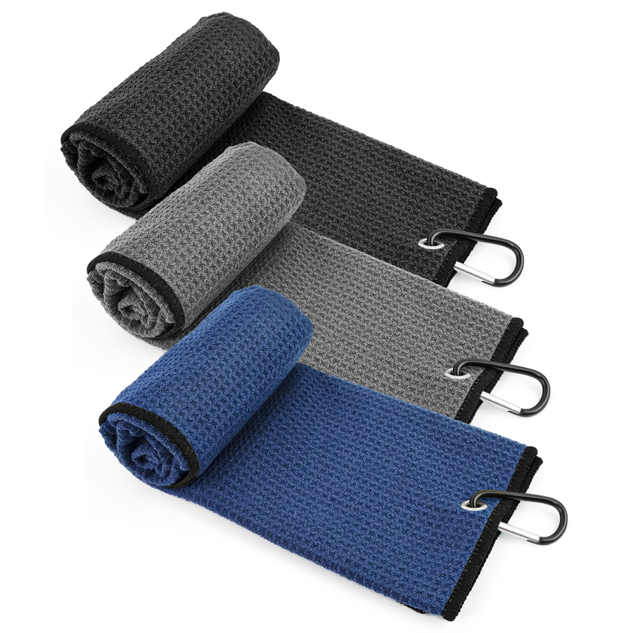 Golf Towel Waffle - ผ้าเช็ดตัวไมโครไฟเบอร์สำหรับกอล์ฟ พร้อมคลิปหนีบแบบคาราไบเนอร์ ผ้าเช็ดทำความสะอาดแบบวาฟเฟิลสำหรับไม้กอล์ฟ ผ้าเช็ดตัวสำหรับออกกำลังกาย ฟิตเนส วิ่ง