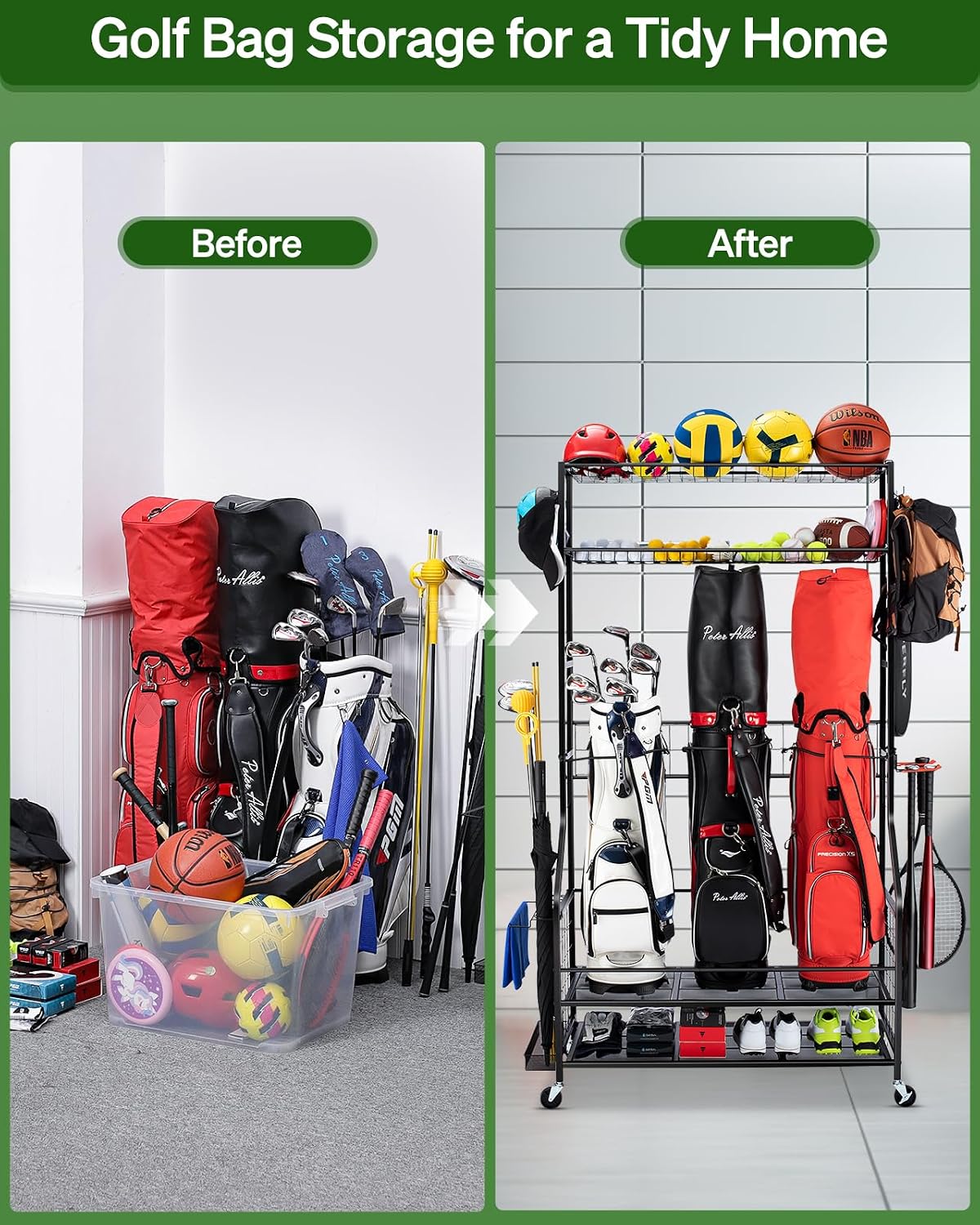ชั้นวางอุปกรณ์จัดเก็บถุงกอล์ฟแ - Golf Equipment Organizer For Garage บทวิจารณ์และราคา